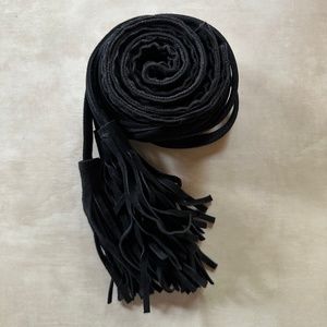 Vintage Tie Wrap Around Black Suede Leather Belt with Tassels